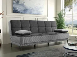 Sofá cama Dfortin, sofá cama de 3 lugares com pés de metal preto, Sofá da sala em tecido acolchoado com abertura click-clack, 190x87h97 cm, Cinza