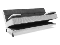 Sofá cama Dfortin, sofá cama de 3 lugares com pés de metal preto, Sofá da sala em tecido acolchoado com abertura click-clack, 190x87h97 cm, Cinza