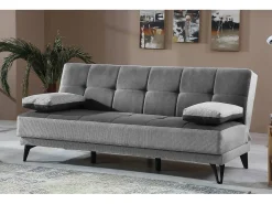 Sofá cama Dfortin, sofá cama de 3 lugares com pés de metal preto, Sofá da sala em tecido acolchoado com abertura click-clack, 190x87h97 cm, Cinza