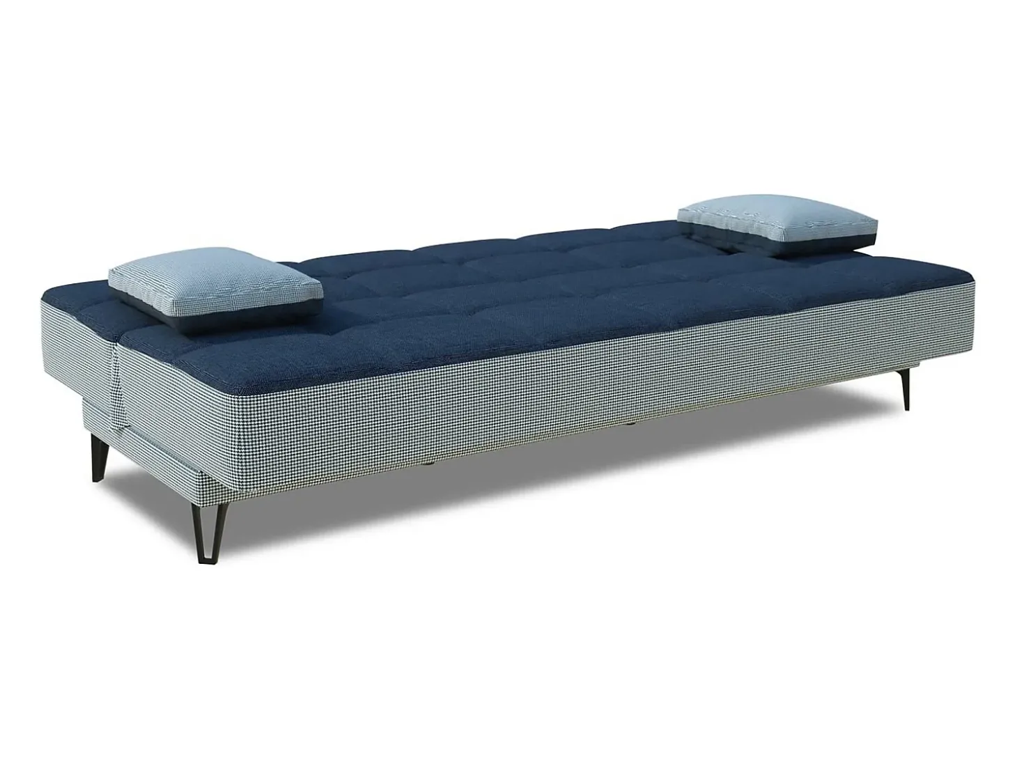Sofá cama Dfortin, sofá cama de 3 lugares com pés de metal preto, Sofá da sala em tecido acolchoado com abertura click-clack, 190x87h97 cm, Cinza e Azul