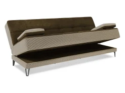 Sofá cama Dfortin, sofá cama de 3 lugares com pés de metal preto, Sofá da sala em tecido estofado com abertura click-clack, 190x87h97 cm, Cinza e Marrom