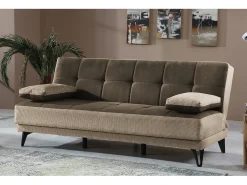 Sofá cama Dfortin, sofá cama de 3 lugares com pés de metal preto, Sofá da sala em tecido estofado com abertura click-clack, 190x87h97 cm, Cinza e Marrom