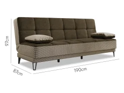 Sofá cama Dfortin, sofá cama de 3 lugares com pés de metal preto, Sofá da sala em tecido estofado com abertura click-clack, 190x87h97 cm, Cinza e Marrom