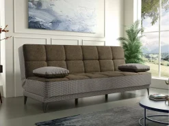 Sofá cama Dfortin, sofá cama de 3 lugares com pés de metal preto, Sofá da sala em tecido estofado com abertura click-clack, 190x87h97 cm, Cinza e Marrom