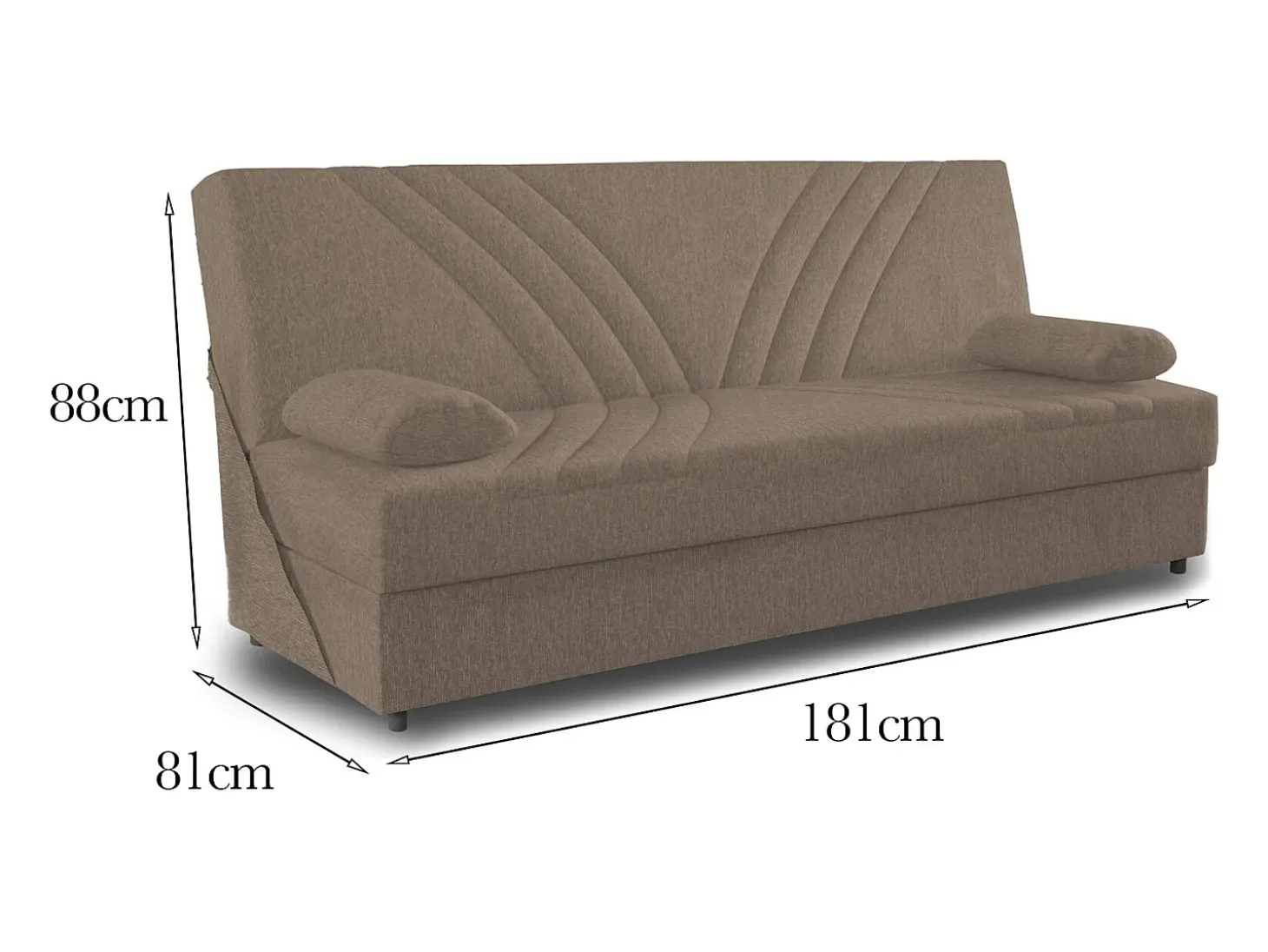 Sofá cama Dmalama, sofá cama de 3 lugares com arrumação com 2 almofadas incluídas, Sofá da sala em tecido acolchoado com abertura click-clack, 181x81h88 cm, Bege