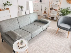 Sofá cama Hugo, Sofá cama de tecido, Sofá cama com abertura click-clack, Sofá cama com almofadas, 190x70h80 cm, Cinza