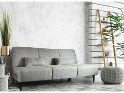 Sofá cama Hugo, Sofá cama de tecido, Sofá cama com abertura click-clack, Sofá cama com almofadas, 190x70h80 cm, Cinza