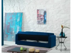 Sofá cama Jorge, sofá cama container linear de 3 lugares com 2 almofadas incluídas, Sofá da sala em tecido acolchoado com abertura click-clack, 214x81xh89 cm, Azul