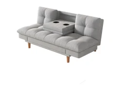 Sofá Cama Modular 3 Lugares Tecido Cinza Claro Kalmar Escandinavo Moderno