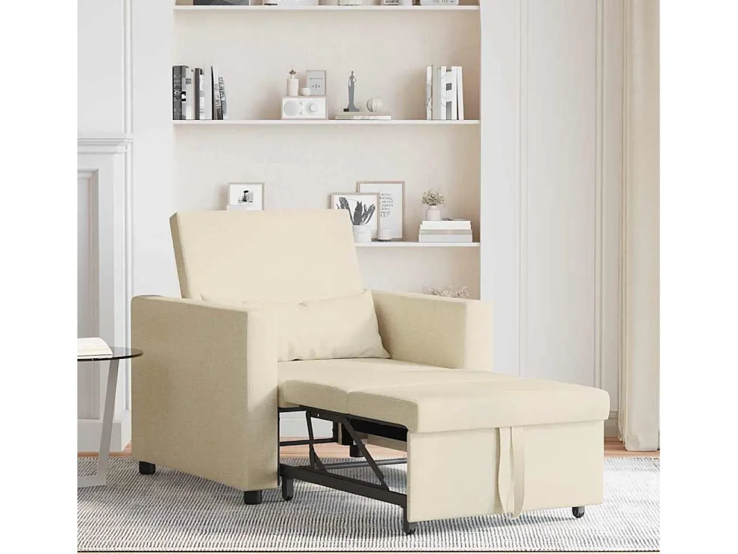 Sofá cama single com rodas Creme 90x165x87 cm tecido SHL225422