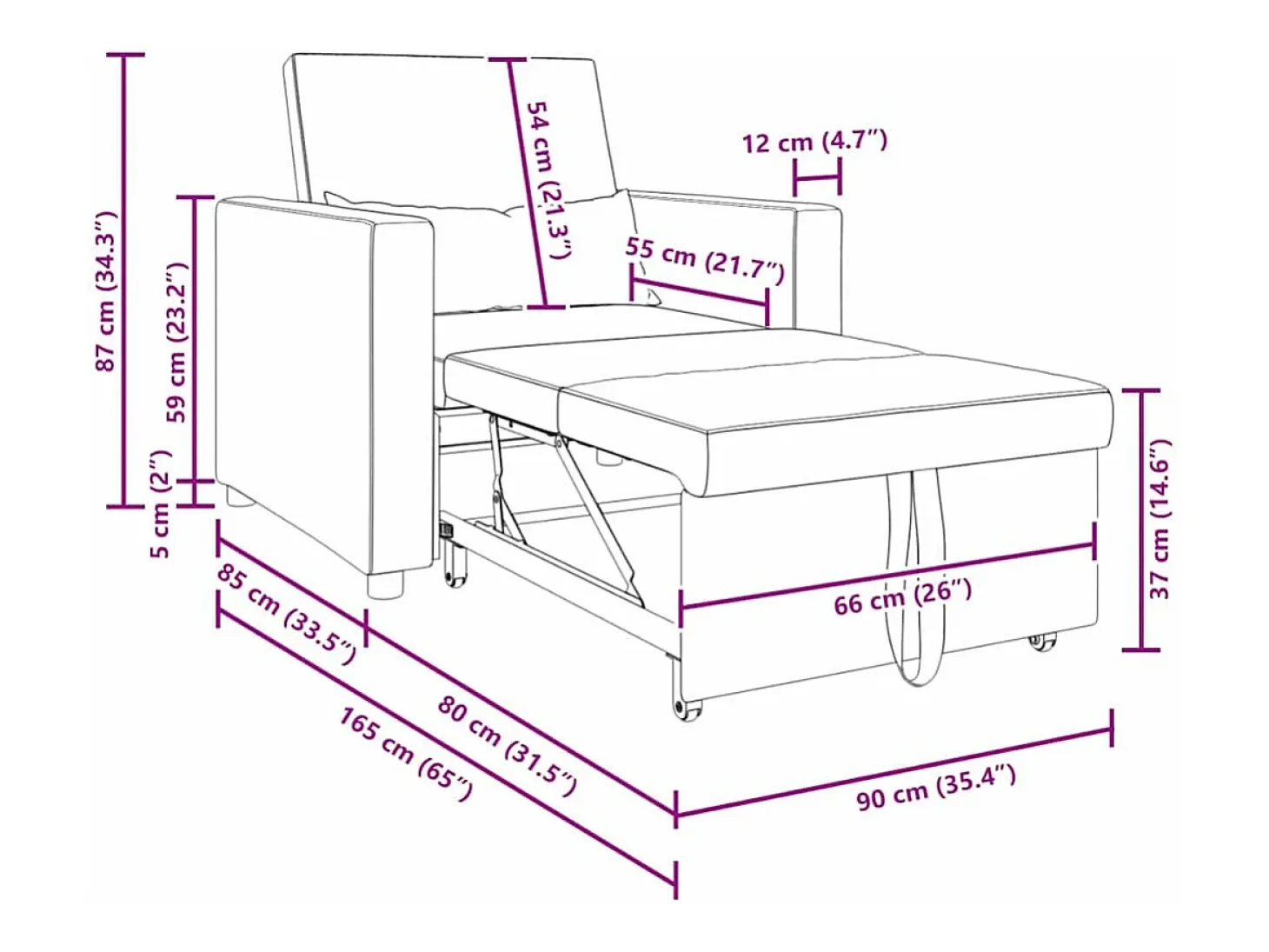 Sofá cama single com rodas Creme 90x165x87 cm tecido SHL225422