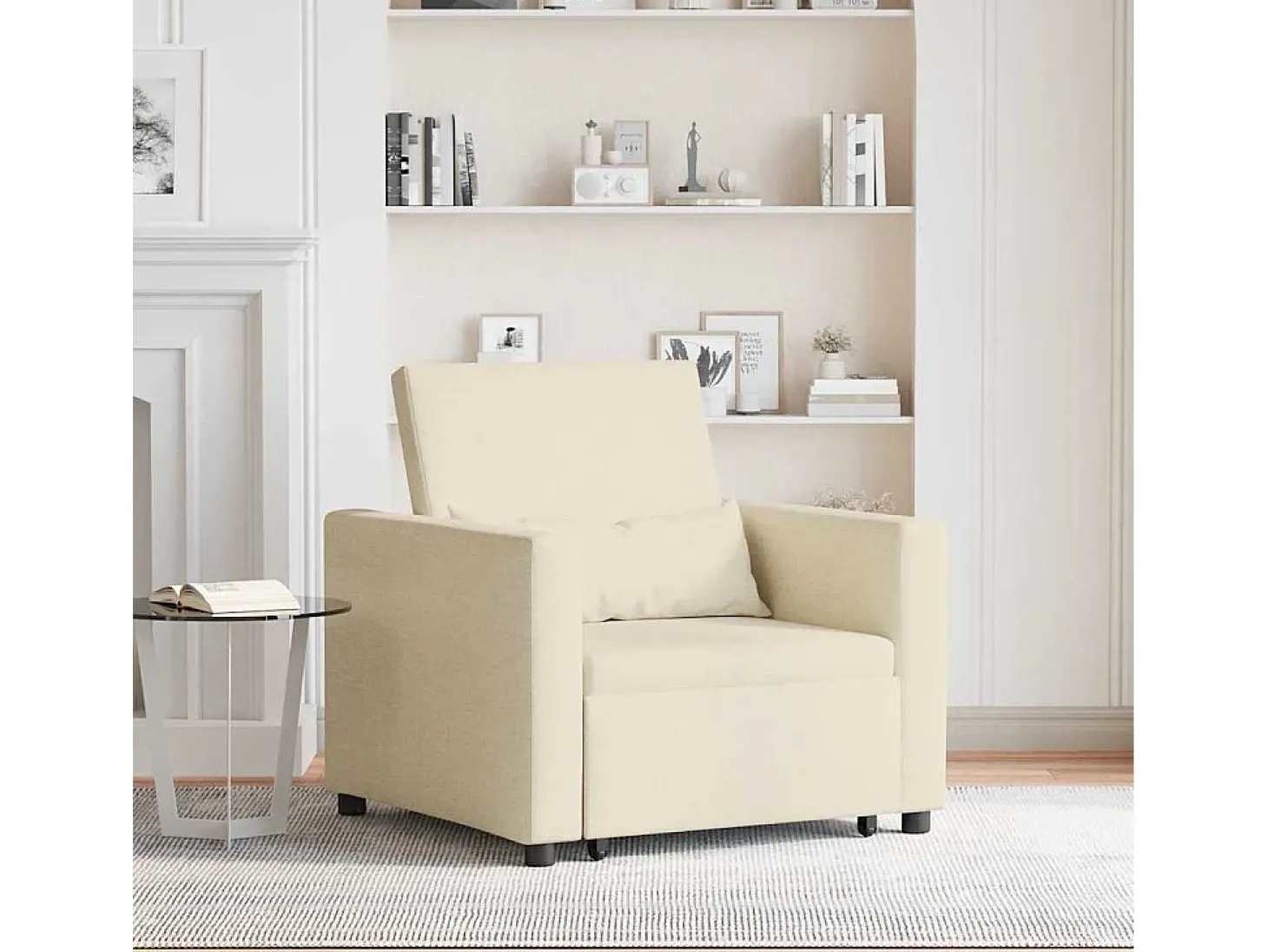 Sofá cama single com rodas Creme 90x165x87 cm tecido SHL225422