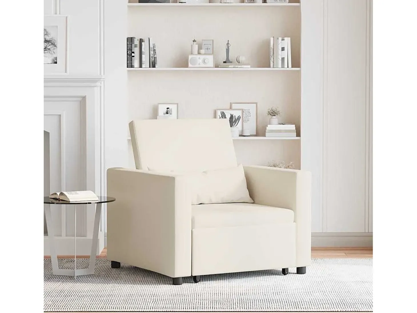 Sofá cama single com rodas Branco creme 90x165x87 cm tecido SHL683656