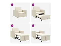 Sofá cama single com rodas Branco creme 90x165x87 cm tecido SHL683656