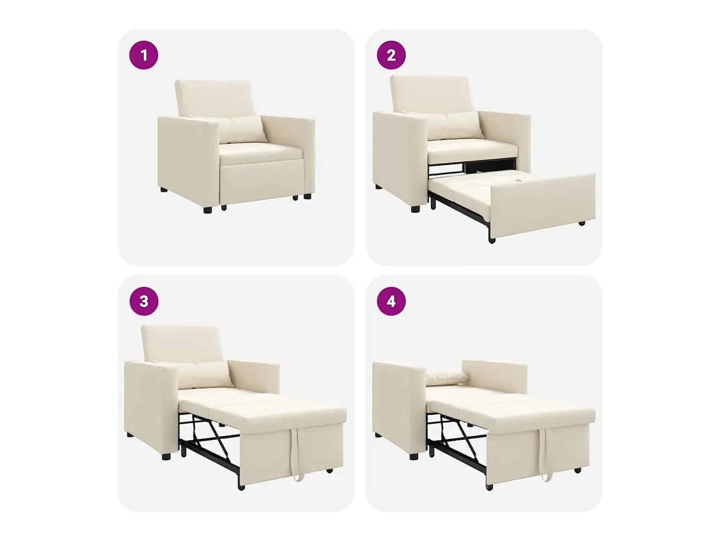Sofá cama single com rodas Branco creme 90x165x87 cm tecido SHL683656