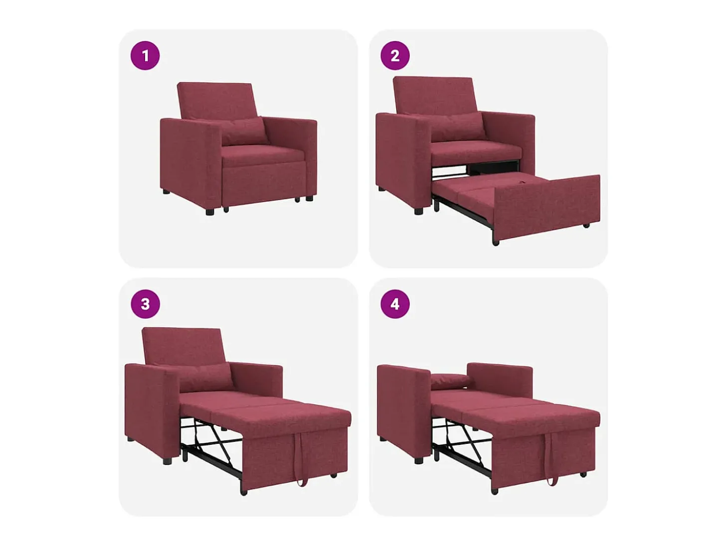 Sofá cama single vermelho tinto 90x165x87 cm tecido SHL554861