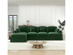 Sofá Cantinho Modular 4 Lugares em L - Chenille - Capa Removível e Puf - 350x140x93cm - Verde