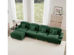 Sofá Cantinho Modular 4 Lugares em L - Chenille - Capa Removível e Puf - 350x140x93cm - Verde