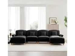 Sofá Cantinho Modular 4 Lugares em U - Chenille - Capa Removível e 2 Pufs - 350x140x93cm - Preto