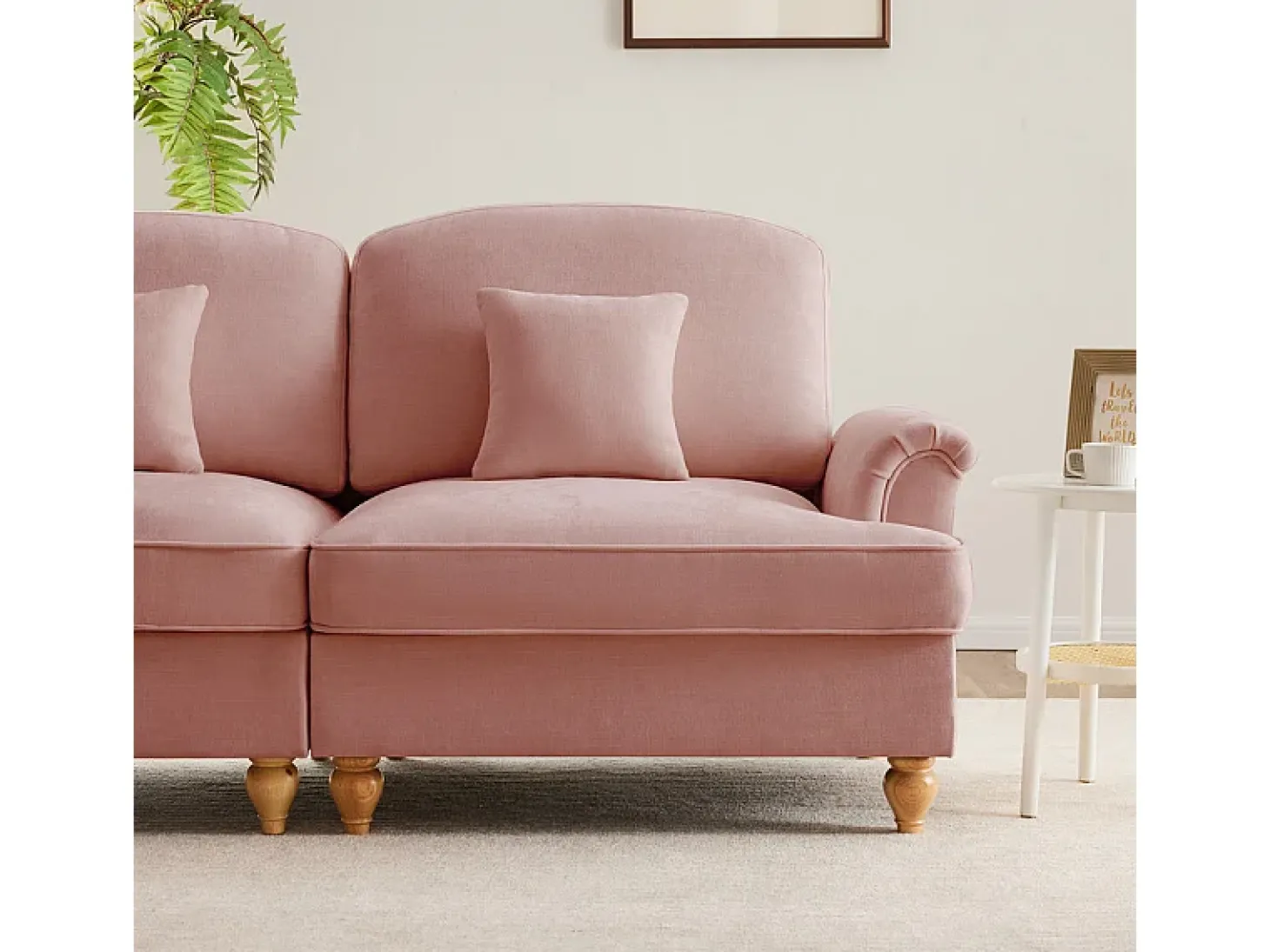 Sofá Cantinho Modular 4 Lugares em U - Chenille - Capa Removível e 2 Pufs - 350x140x93cm - Rosa