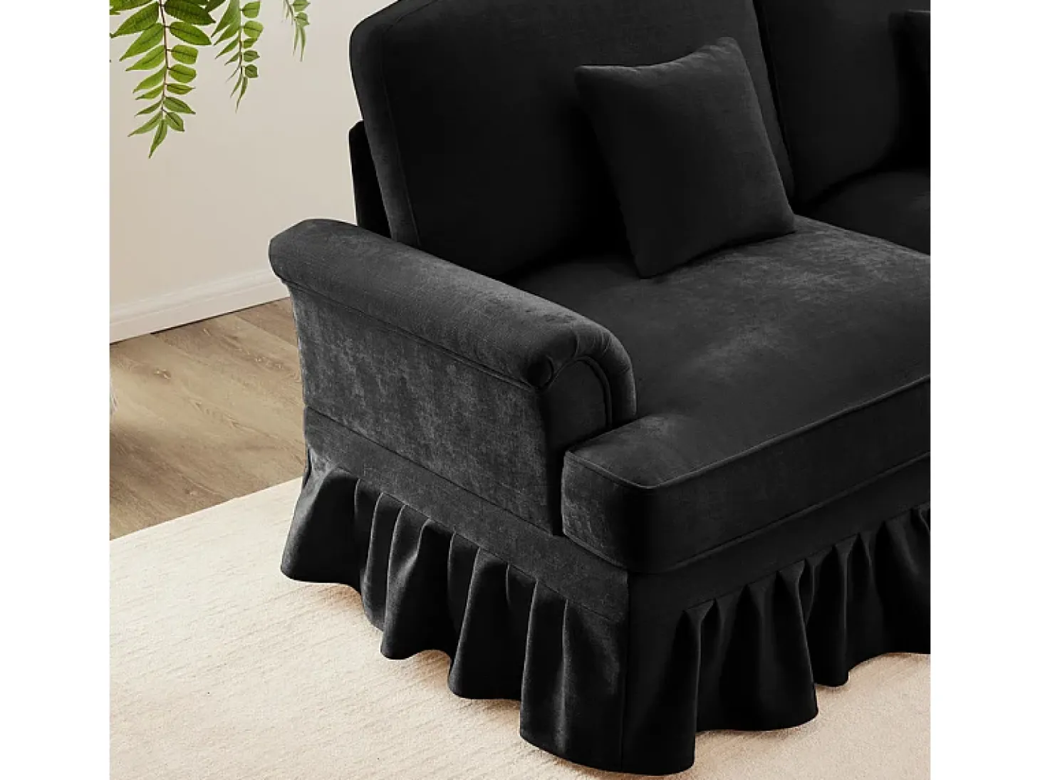 Sofá Cantinho Modular 3 Lugares Chenille - Capa Removível e Puf Móvel - 272x140x93cm - Preto
