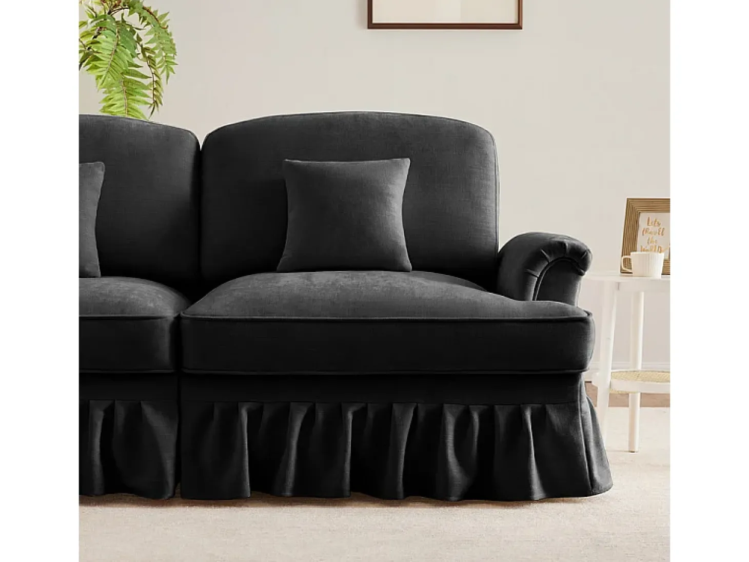 Sofá Cantinho Modular 3 Lugares Chenille - Capa Removível e Puf Móvel - 272x140x93cm - Preto