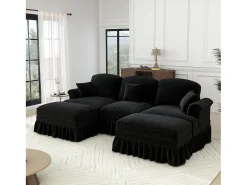 Sofá Cantinho Modular 3 Lugares em U - Chenille - Capa Removível e 2 Pufs - 272x140x93cm - Preto