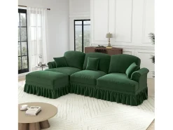 Sofá Cantinho Modular 3 Lugares Chenille - Capa Removível e Puf Móvel - 272x140x93cm - Verde