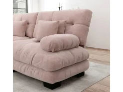 Sofá canto 2 lugares + 2 puff - com 4 almofadas - tecido pelúcia rosa - 220x145x81cm