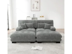 Sofá canto 2 lugares + 2 puff - com 4 almofadas - tecido pelúcia cinza - 220x145x81cm