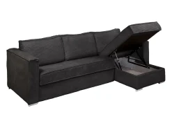 Sofá canto convert. abert. rápida veludo canelado cinza antracite cama 140cm e.18cm LORETO