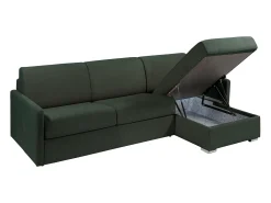 Sofá canto convert. abert. Ráp. tecido verde pinho, cama ripas largas 160cm e colchão 22cm