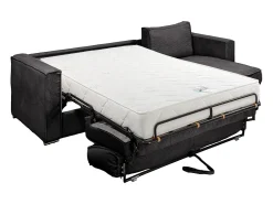 Sofá canto convert. abert. ráp. veludo canel. cinza antracite cama 160cm esp. 22cm LORETO