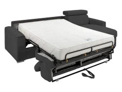 Sofá canto convert. abert. rápida veludo canelado antracite, cama ripas largas 160cm VIZIR