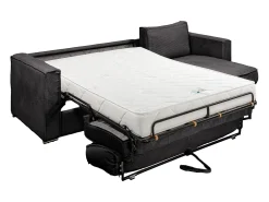 Sofá canto convert. abert. ráp. veludo canel. cinza antracite cama ripas largas 140cm