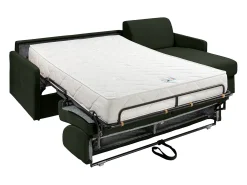 Sofá canto convert. abert. Ráp. tecido verde pinho, cama ripas largas 140cm e colchão 22cm
