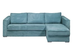 Sofá canto convert. abert. ráp. veludo canelado azul-turquesa cama 160cm esp. 14cm LORETO