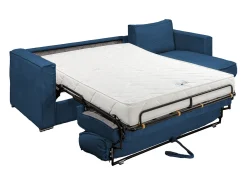 Sofá canto convert. abert. rápida veludo canelado azul-escuro cama 140cm esp. 18 cm LORETO