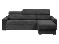 Sofá canto convert. abert. rápida veludo canelado antracite, cama ripas largas 140cm VIZIR