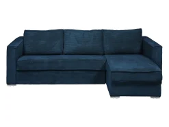 Sofá canto convert. abert. rápida veludo canelado azul-escuro cama 140cm esp. 14 cm LORETO