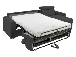 Sofá canto convert. abert. rápida veludo canelado antracite, cama ripas largas 160cm VIZIR