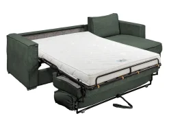 Sofá canto convert. abert. ráp. veludo canelado verde cama ripas largas 160cm 14cm