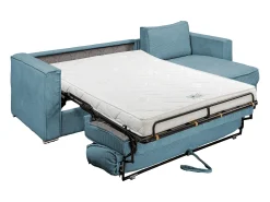 Sofá canto convert. abert. ráp. veludo canelado azul-turq., cama ripas largas 140cm LORETO