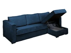Sofá canto convert. abert. rápida veludo canelado azul-escuro cama 140cm esp. 14 cm LORETO