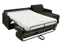 Sofá canto convert. abert. Ráp. tecido verde pinho, cama ripas largas 140cm e colchão 14cm