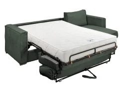 Sofá canto convertível abertura rápida veludo canelado verde, cama 140cm esp.22cm LORETO