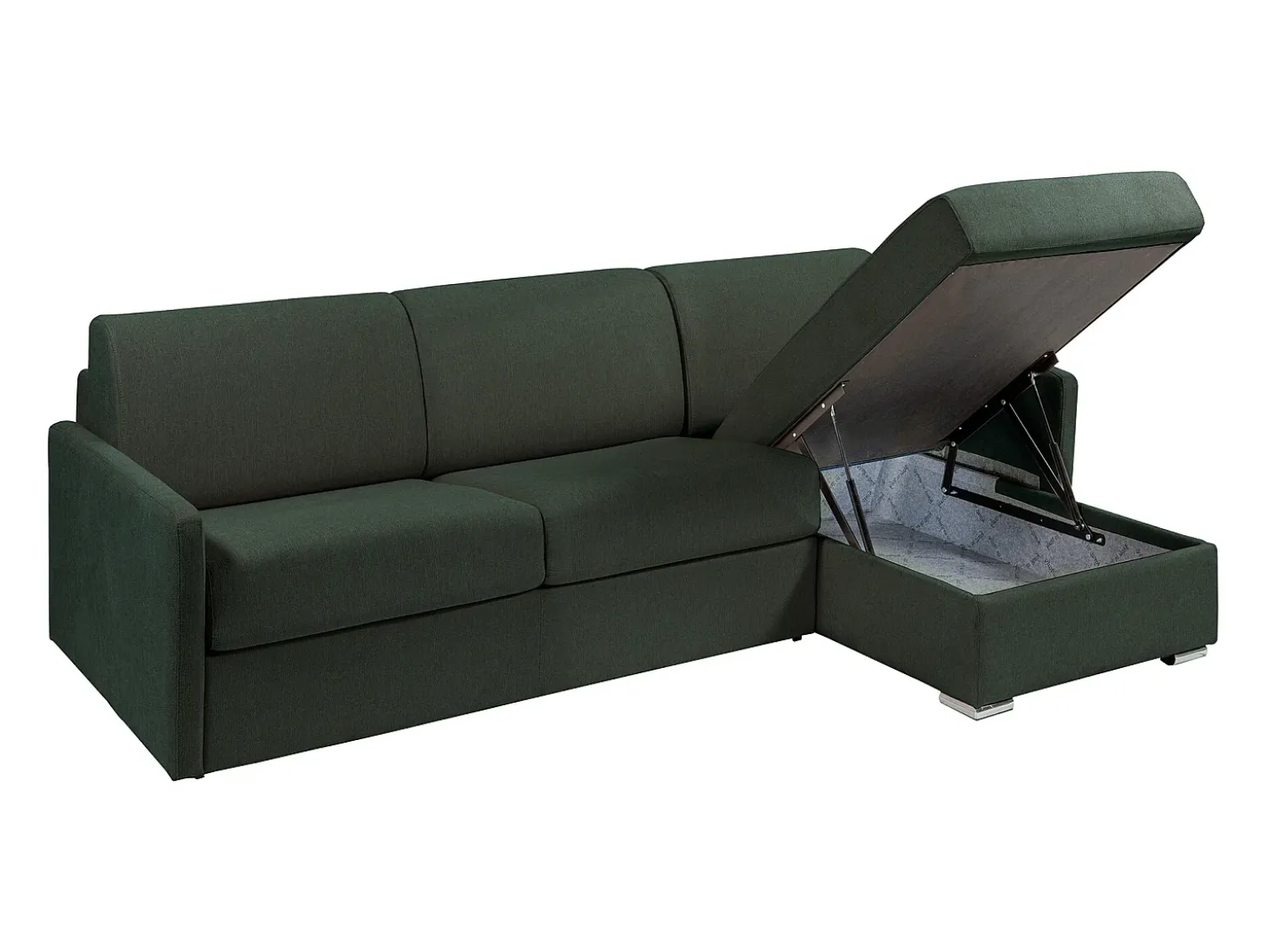 Sofá canto convertível abert. rápida tecido verde pinho, cama 160cm e colchão 18cm CALIFE