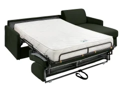 Sofá canto convertível abert. rápida tecido verde pinho, cama 140cm e colchão 18cm CALIFE