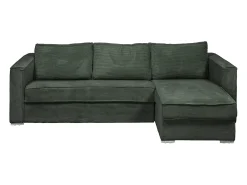 Sofá canto convertível abertura rápida veludo canelado verde, cama 140cm esp.18cm LORETO