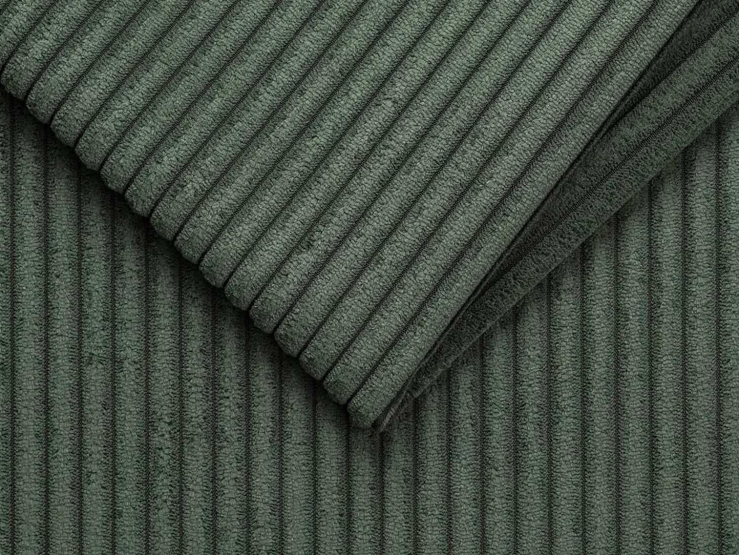 Sofá canto convertível abertura rápida veludo canelado verde, cama 140cm esp.18cm LORETO